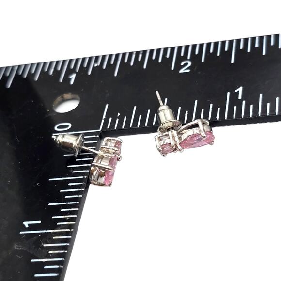 Minimalist Light Pink Earrings Studs Teardrop Round Shaped Beads Silver Tone - Picture 2 of 8